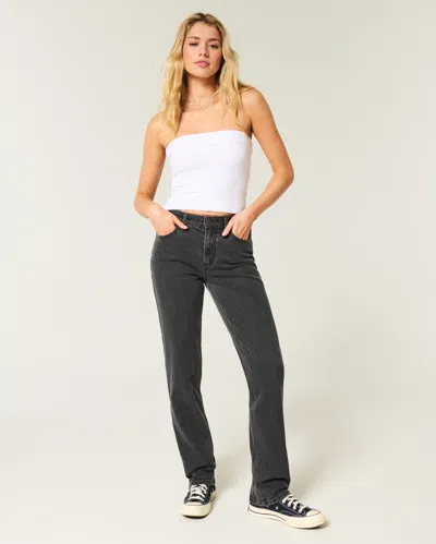 Hollister High-rise Washed Black Straight Jeans In Gray