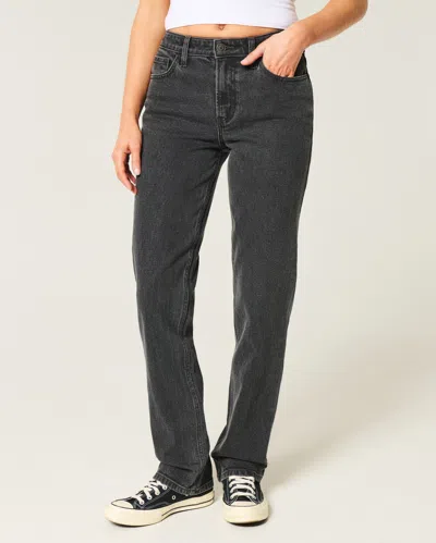 Hollister High-rise Washed Black Straight Jeans In Gray