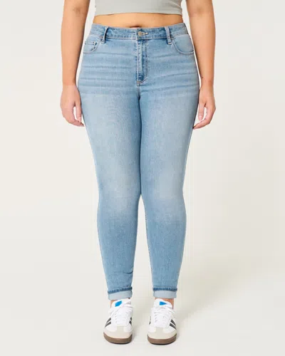 Hollister Curvy High-rise Medium Wash Super Skinny Jeans In Blue