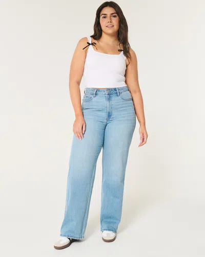 Hollister Curvy Ultra High-rise Medium Wash Baggy Jeans In Blue