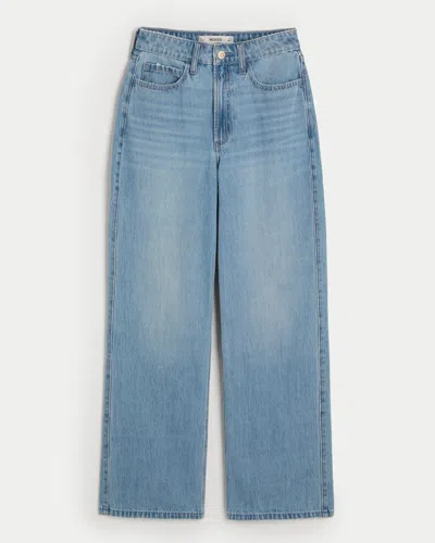 Hollister Curvy Ultra High-rise Medium Wash Baggy Jeans In Blue
