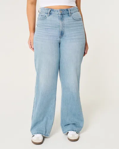 Hollister Curvy Ultra High-rise Medium Wash Baggy Jeans In Blue