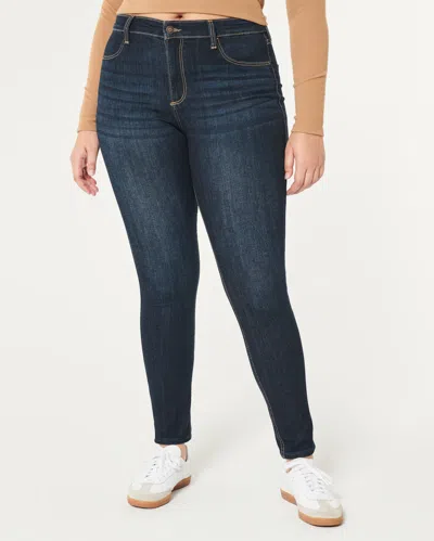Hollister Curvy High-rise Dark Wash Super Skinny Jeans In Brown