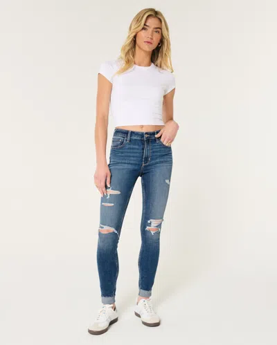Hollister High-rise Ripped Medium Wash Super Skinny Jeans In Blue