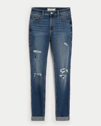 Hollister High-rise Ripped Medium Wash Super Skinny Jeans In Blue