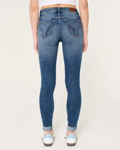 Hollister High-rise Ripped Medium Wash Super Skinny Jeans In Blue