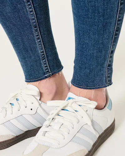 Hollister High-rise Ripped Medium Wash Super Skinny Jeans In Blue