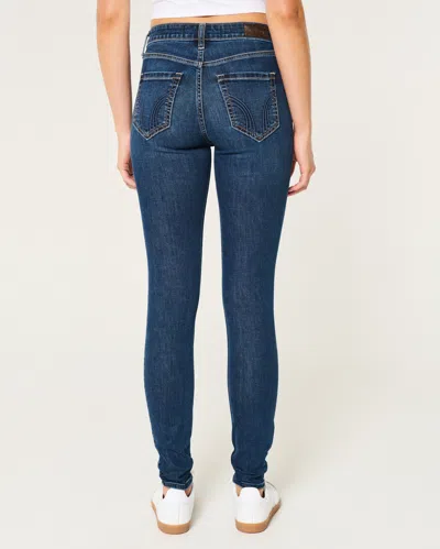 Hollister High-rise Ripped Dark Wash Super Skinny Jeans In Blue