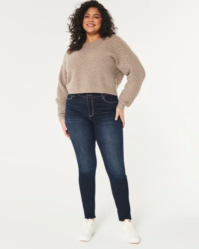 Hollister Curvy High-rise Dark Wash Super Skinny Jeans In Blue