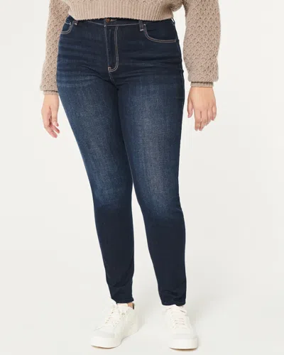 Hollister Curvy High-rise Dark Wash Super Skinny Jeans In Blue