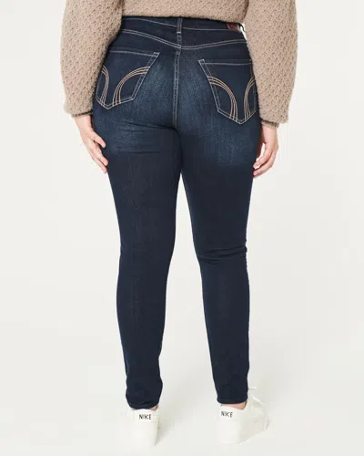Hollister Curvy High-rise Dark Wash Super Skinny Jeans In Blue