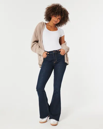 Hollister High-rise Dark Wash Flare Jeans In Blue