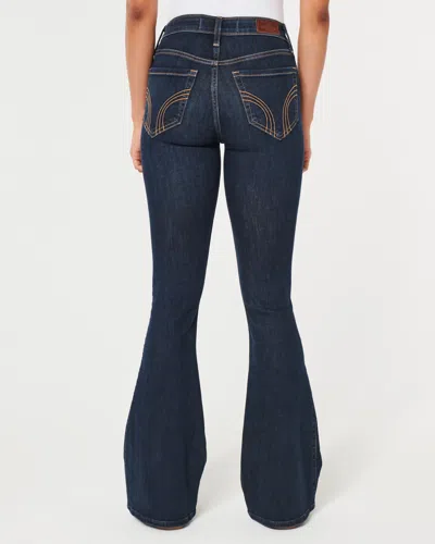 Hollister High-rise Dark Wash Flare Jeans In Blue