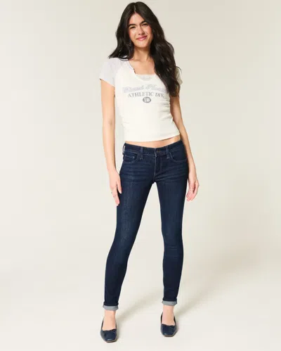 Hollister Low-rise Dark Wash Super Skinny Jeans In Blue