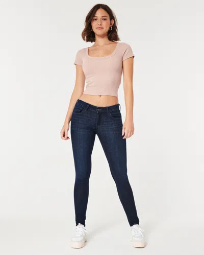 Hollister Curvy Low-rise Dark Wash Super Skinny Jeans In Blue