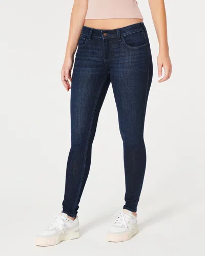 Hollister Curvy Low-rise Dark Wash Super Skinny Jeans In Blue