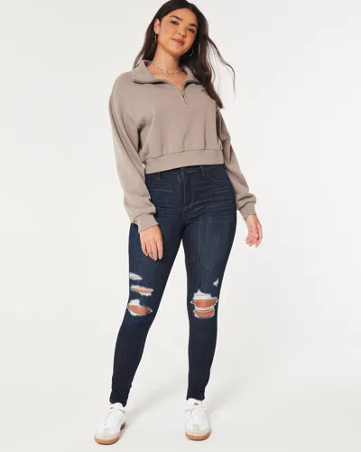 Hollister Curvy High-rise Ripped Dark Wash Jean Leggings In Blue