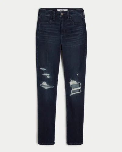 Hollister Curvy High-rise Ripped Dark Wash Jean Leggings In Blue