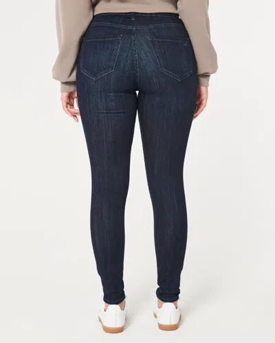 Hollister Curvy High-rise Ripped Dark Wash Jean Leggings In Blue