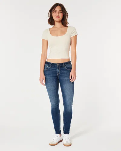 Hollister Curvy Low-rise Dark Wash Super Skinny Jeans In Blue