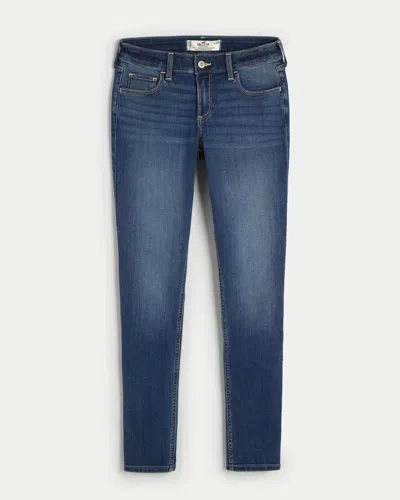 Hollister Curvy Low-rise Dark Wash Super Skinny Jeans In Blue