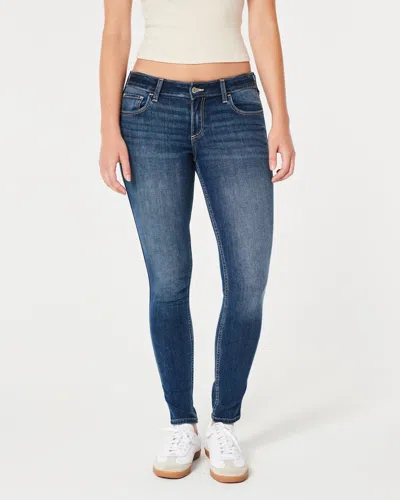 Hollister Curvy Low-rise Dark Wash Super Skinny Jeans In Blue