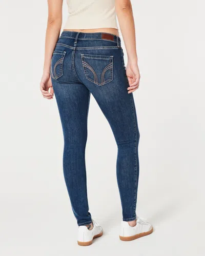 Hollister Curvy Low-rise Dark Wash Super Skinny Jeans In Blue