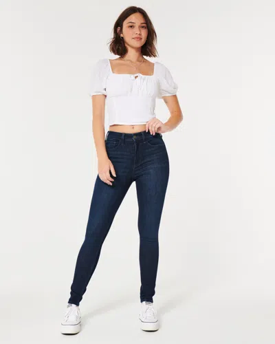 Hollister Curvy High-rise Dark Wash Super Skinny Jeans In Blue
