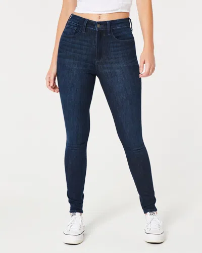 Hollister Curvy High-rise Dark Wash Super Skinny Jeans In Blue