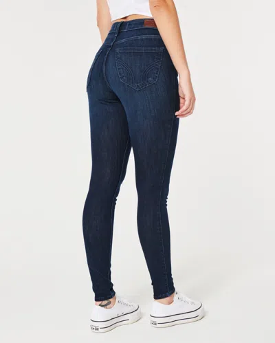 Hollister Curvy High-rise Dark Wash Super Skinny Jeans In Blue