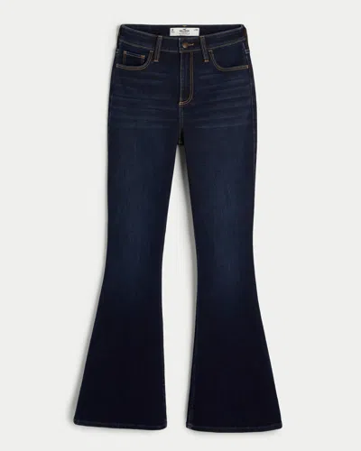 Hollister Curvy High-rise Dark Wash Flare Jeans In Blue