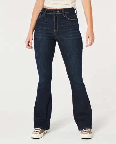 Hollister Curvy High-rise Dark Wash Flare Jeans In Blue