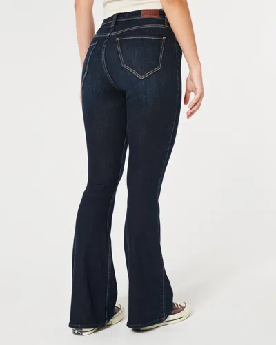 Hollister Curvy High-rise Dark Wash Flare Jeans In Blue