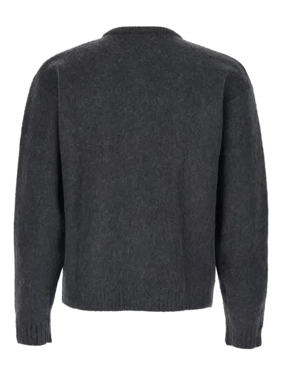 Tonywack Grey Crew Neck Sweater With Front Pockets And Brushed Effect In Fabric Man In Animal Print