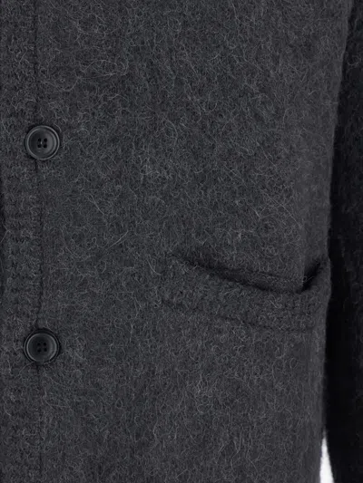 Tonywack Grey Crew Neck Sweater With Front Pockets And Brushed Effect In Fabric Man In Animal Print