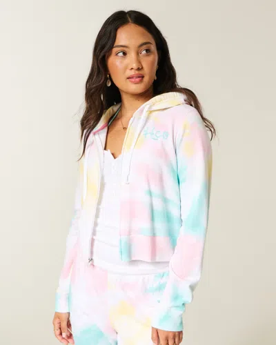 Hollister Terry Logo Graphic Wash Effect Zip-up Hoodie