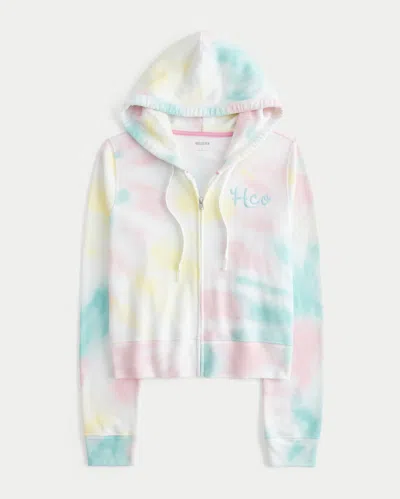 Hollister Terry Logo Graphic Wash Effect Zip-up Hoodie