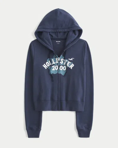 Hollister Terry Logo Graphic Zip-up Hoodie In Blue