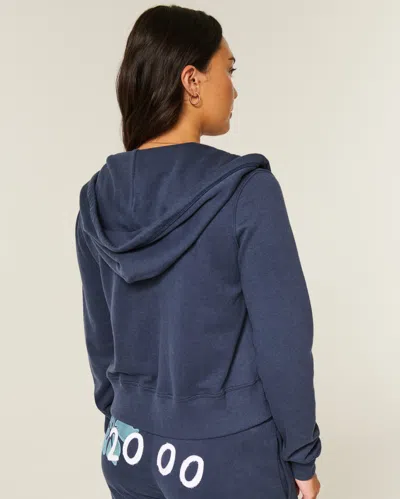 Hollister Terry Logo Graphic Zip-up Hoodie In Blue