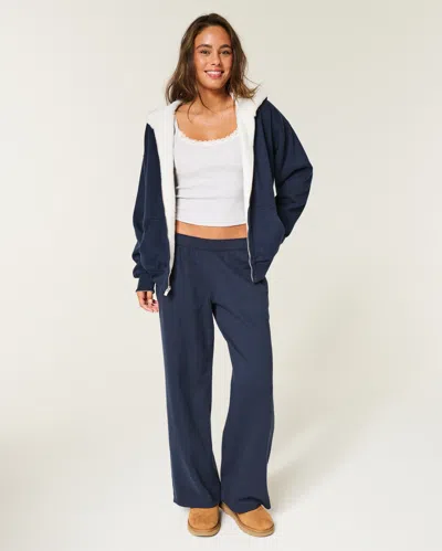 Hollister Reversible Faux Fur-lined Fleece Zip-up Hoodie In Blue