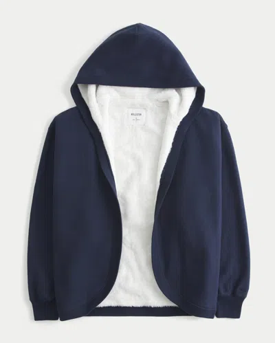 Hollister Faux Fur-lined No-close Fleece Cardigan In Blue