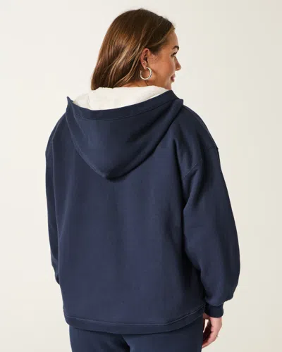 Hollister Faux Fur-lined No-close Fleece Cardigan In Blue