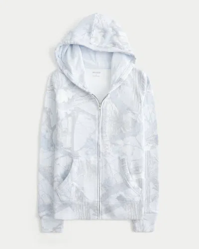 Hollister Faux Fur Trim Zip-up Camo Hoodie In White