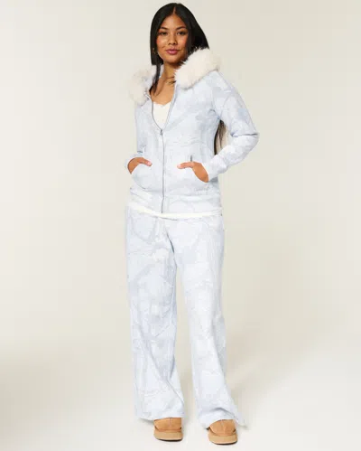 Hollister Faux Fur Trim Zip-up Camo Hoodie In White