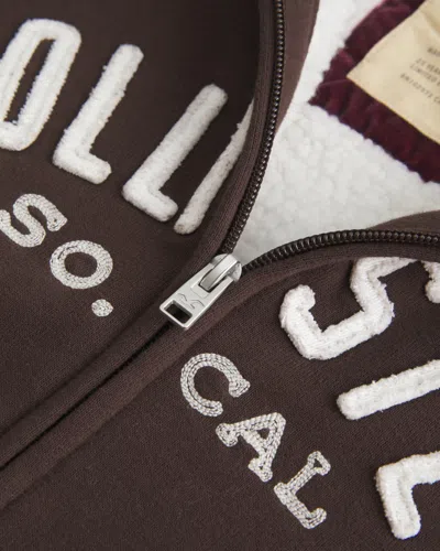 Hollister Holiday Vault Release Sherpa-lined Zip-up Logo Graphic Hoodie In Brown