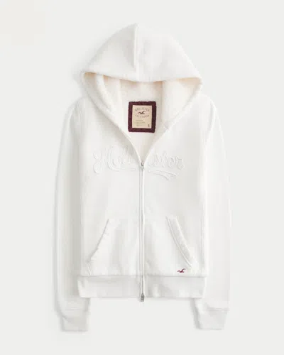 Hollister Holiday Vault Release Sherpa-lined Zip-up Logo Graphic Hoodie