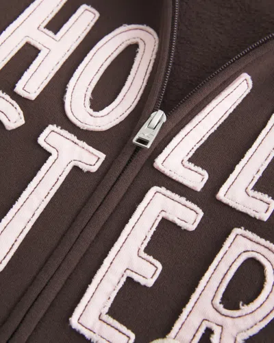 Hollister Logo Graphic Zip-up Hoodie In Brown
