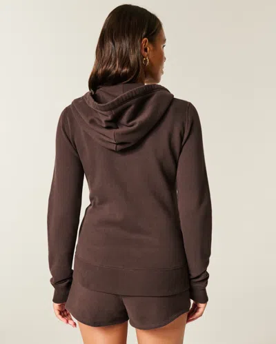Hollister Logo Graphic Zip-up Hoodie In Brown
