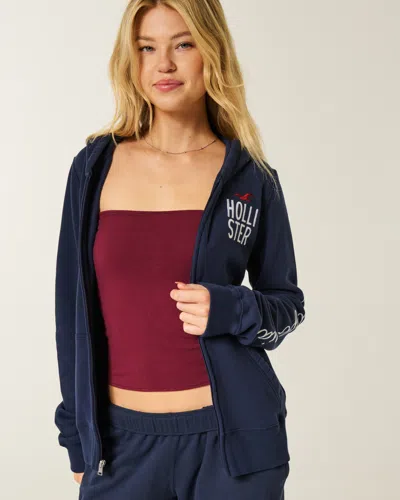 Hollister Logo Graphic Zip-up Hoodie In Blue