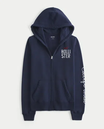 Hollister Logo Graphic Zip-up Hoodie In Blue